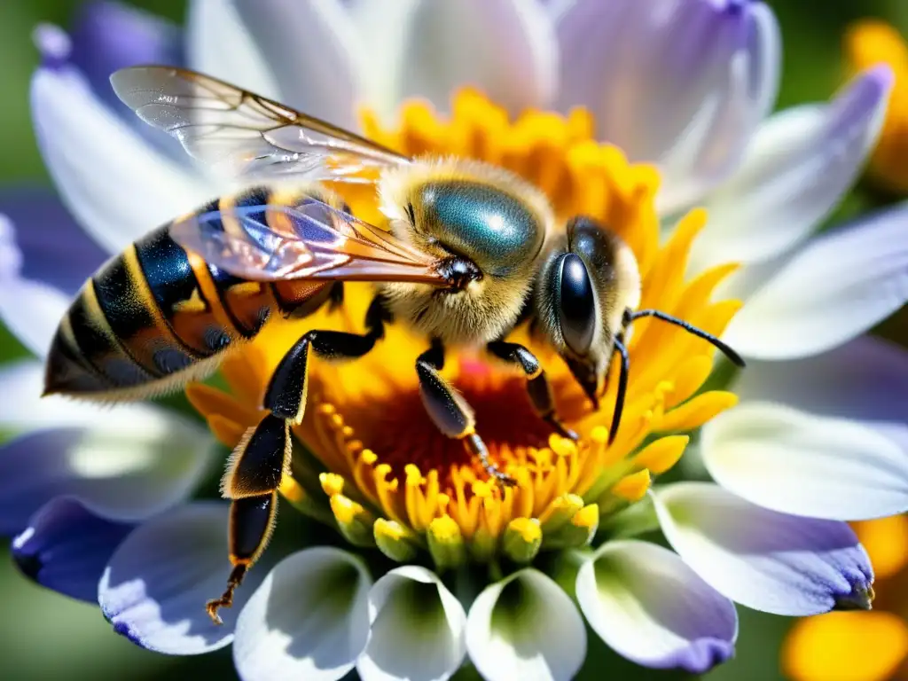 Una abeja realizando el baile de la esquela sobre una flor vibrante