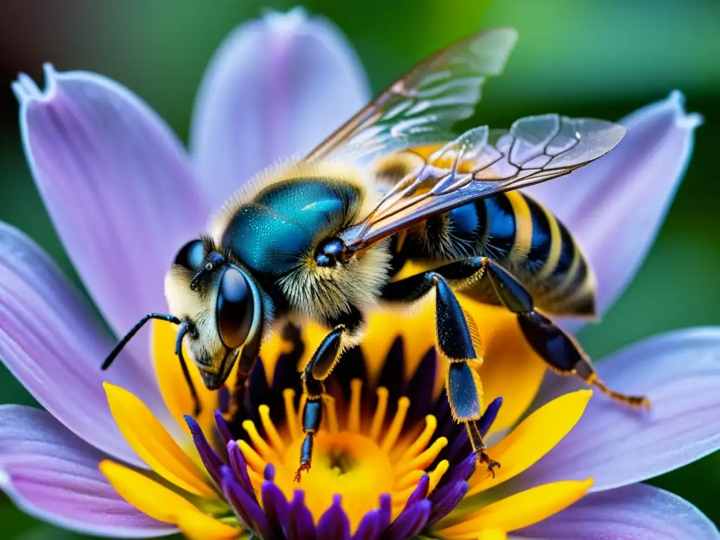 Una abeja pollinando una flor, mostrando la importancia de los insectos en ecología