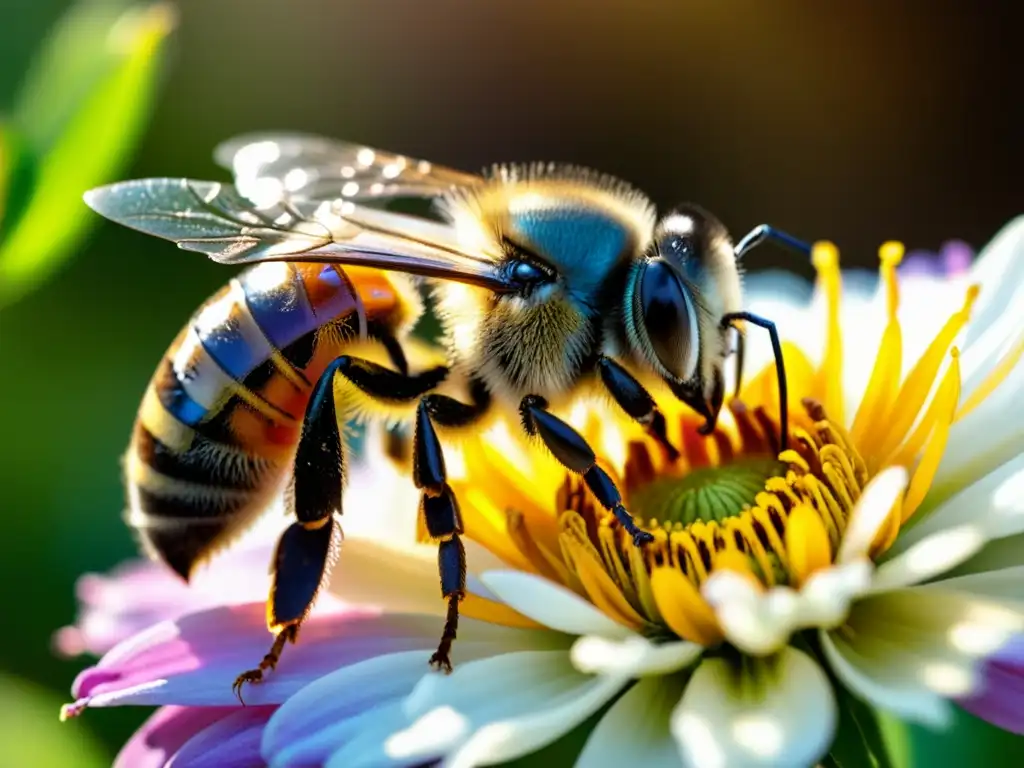 Una abeja recolecta néctar de una flor, resaltando la importancia de los insectos en ecosistemas