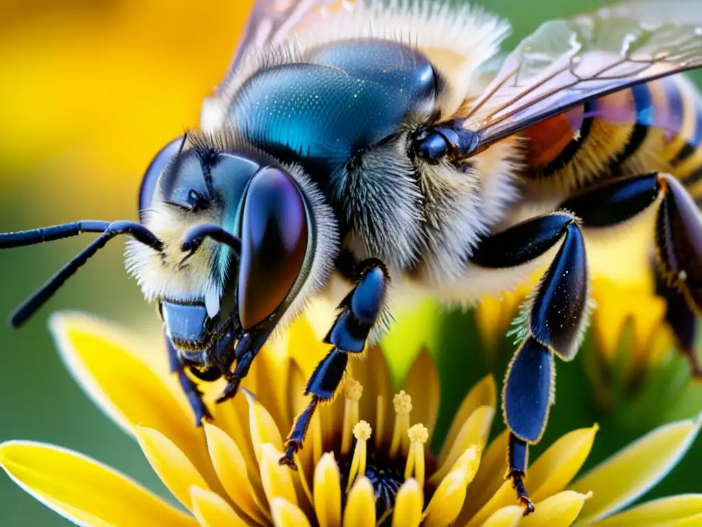 Una abeja recolecta néctar de una flor rica en quercetina, con propiedades medicinales para las abejas