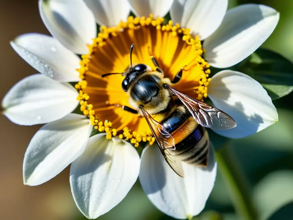 Una abeja recolectando néctar de una flor vibrante