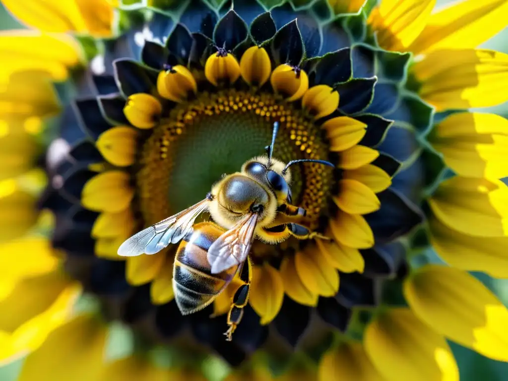 Una abeja recolectando néctar de un girasol amarillo brillante