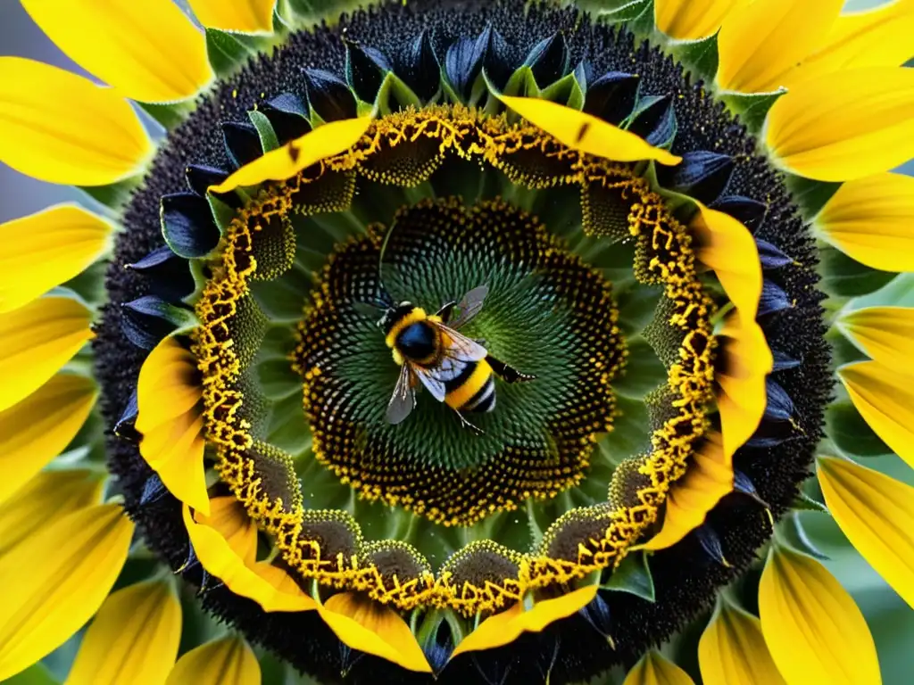 Una abeja recolecta néctar de un girasol, resaltando la importancia de la biomímesis en insectos