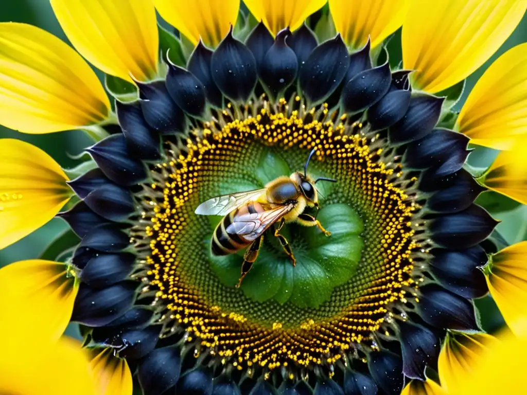 Una abeja recolectando néctar de un vibrante girasol amarillo