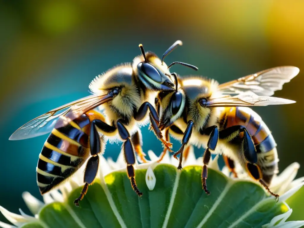 Dos abejas en pleno vuelo, comunicación a través de movimientos delicados