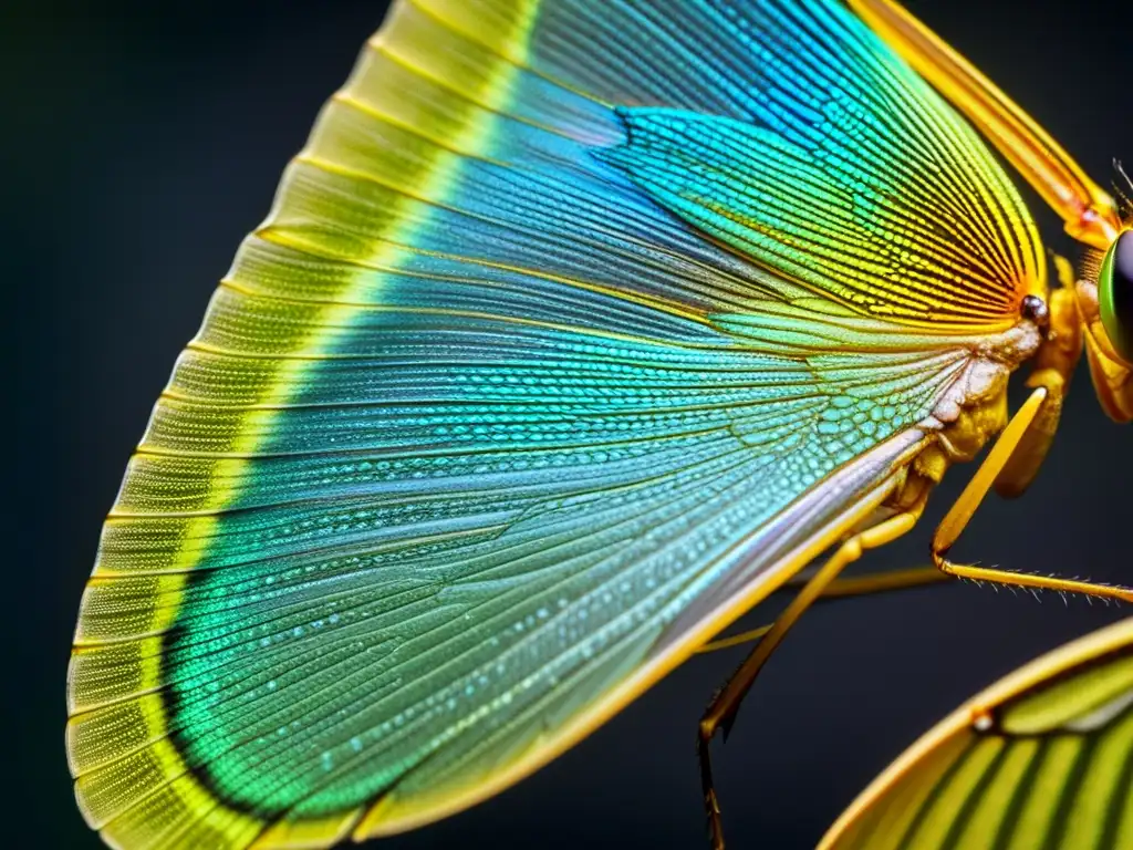 Dos alas de insecto con patrones intricados y colores iridiscentes, detallando los mecanismos de especiación en insectos en macro