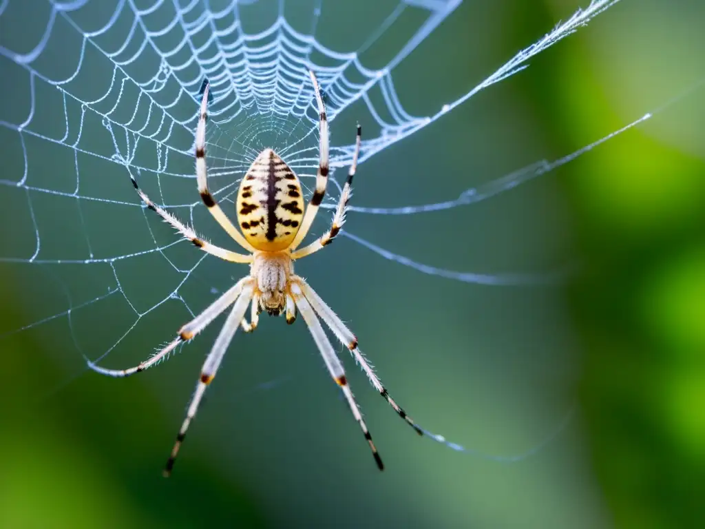 Una araña en espera, detallada y letal en su red, resalta la importancia de la predación de arácnidos e insectos en la naturaleza