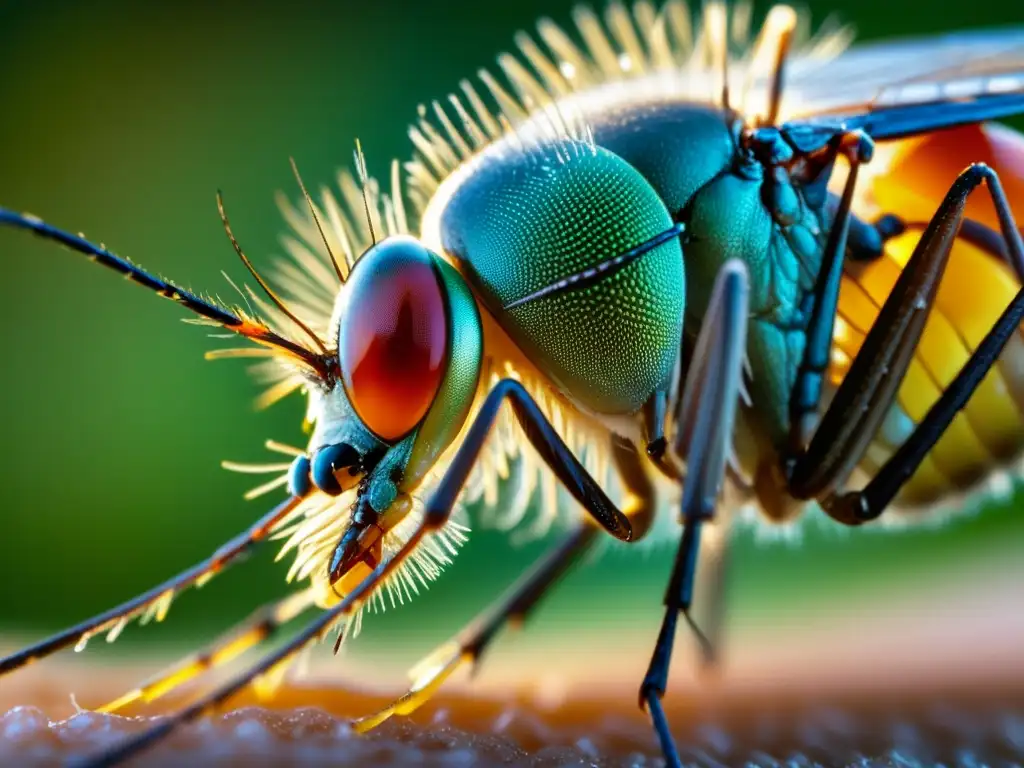 Avances en monitoreo de vectores: Detalle asombroso del ojo compuesto de un mosquito, con patrón y textura fascinantes