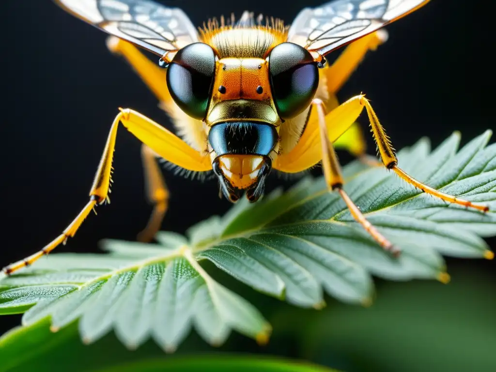 Avanzada tecnología de detección temprana de insectos invasores captura detalles de insecto cerca de planta