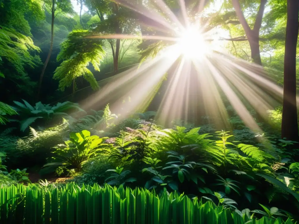 Un bosque exuberante con una diversidad de plantas y árboles