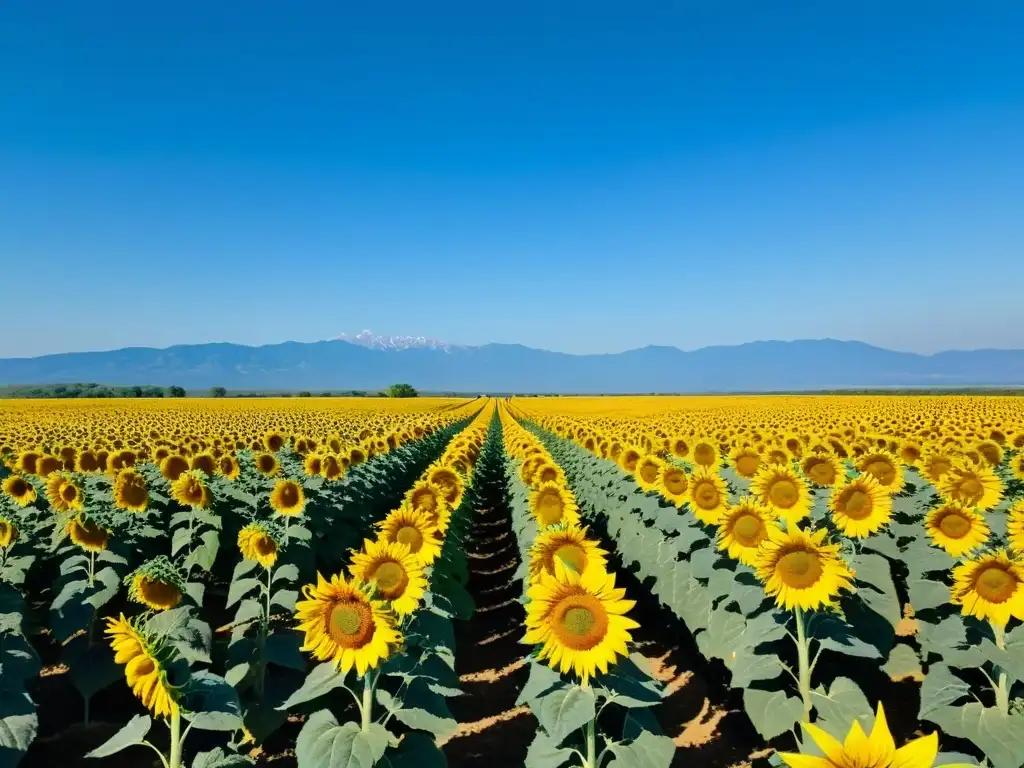 Campo de girasoles en plena floración bajo el cielo azul