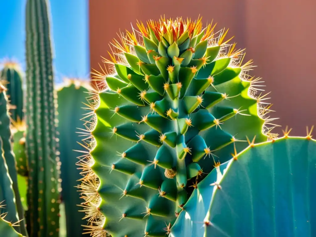 Plantación de cactus con cochinilla, protección cultivos contra cochinilla en acción bajo el cielo azul