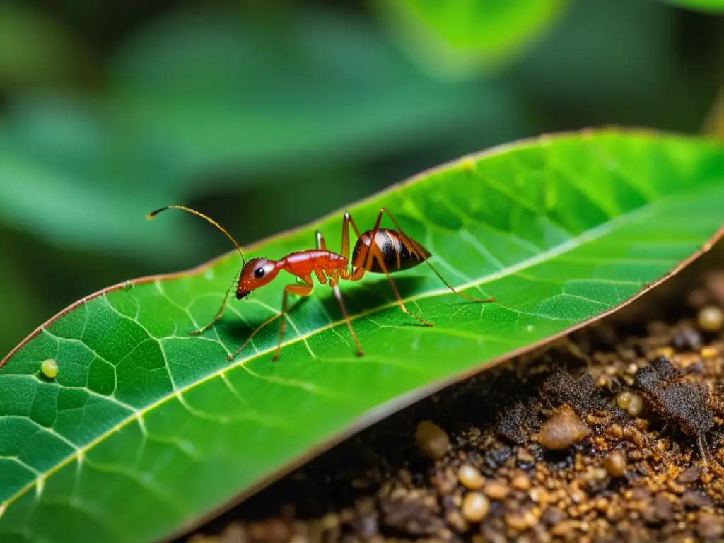 Una colonia de hormigas cortadoras de hojas en la selva, exhibiendo sus tácticas de camuflaje en insectos sociales