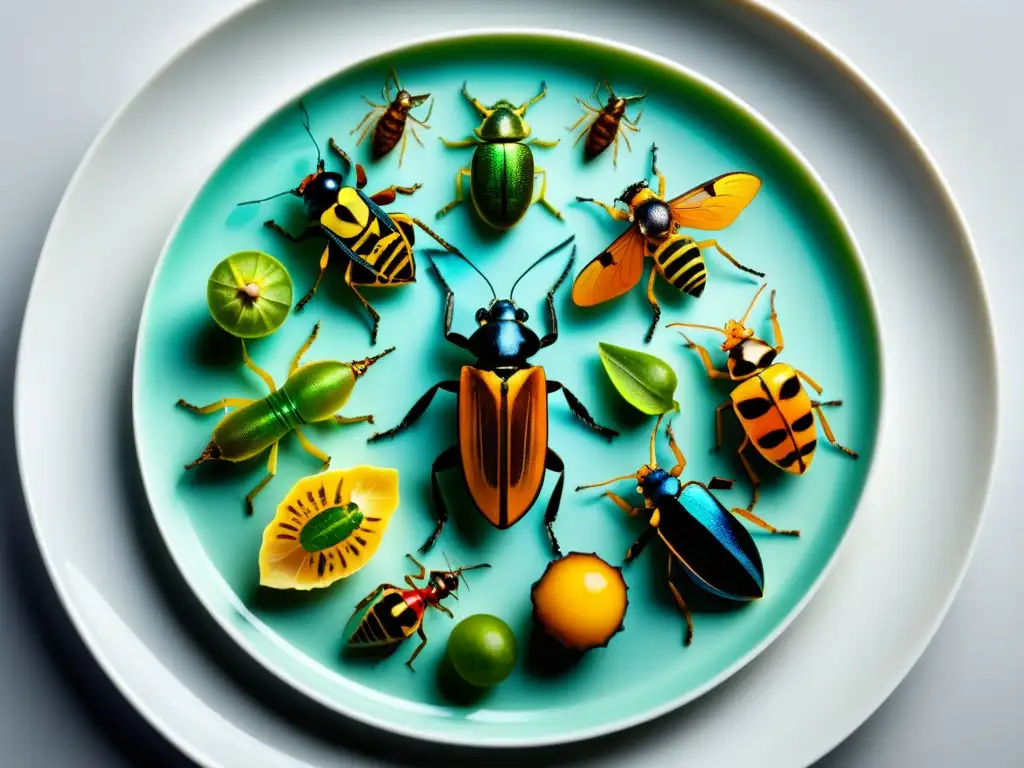 Una composición visual impresionante de insectos comestibles en un plato moderno