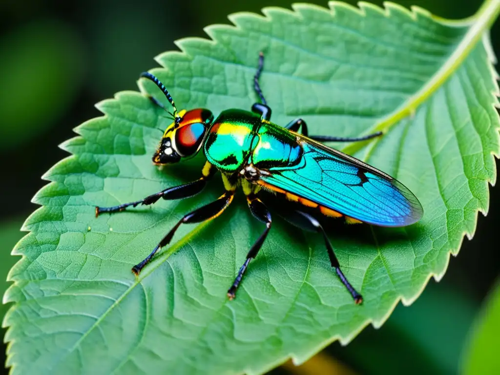 Una comunidad de insectos multicolores se reúne en una hoja verde, mostrando la belleza genética