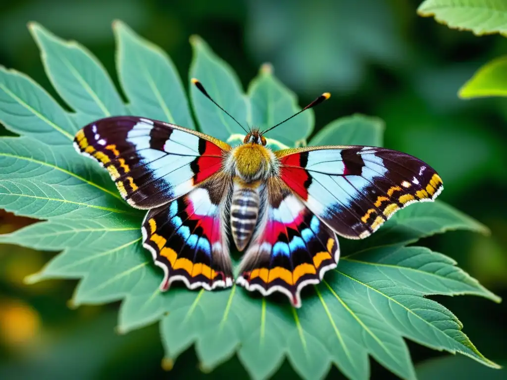 Consejos para iluminación nocturna en la observación de insectos: Moth en detalle, alas vibrantes, luz suave en follaje