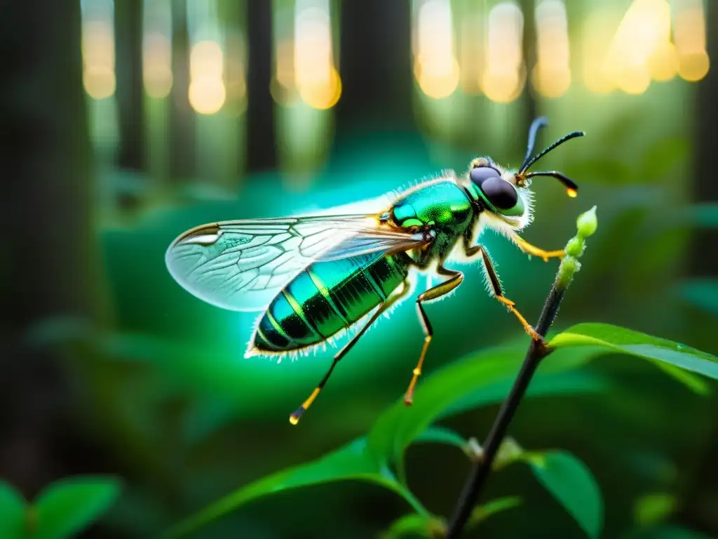 Un deslumbrante espectáculo de luciérnagas emitiendo su brillo bioluminiscente en un bosque oscuro, creando una atmósfera mágica y otras delicias