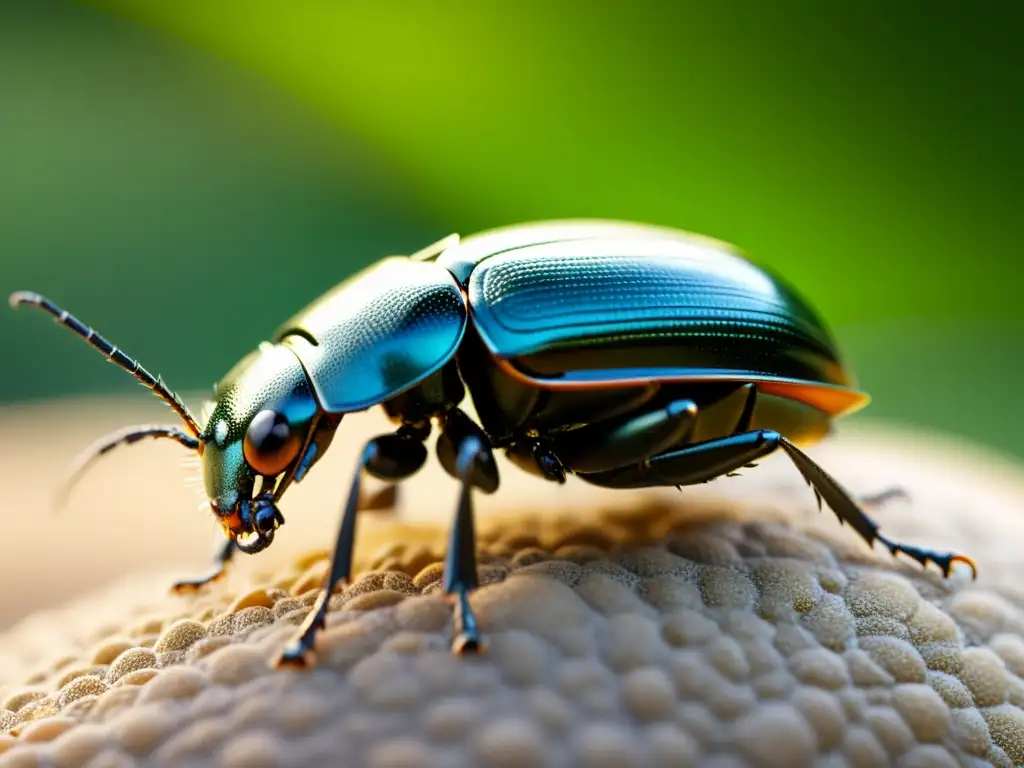 Detallada animación 3D de un escarabajo en su entorno natural, realista y científica