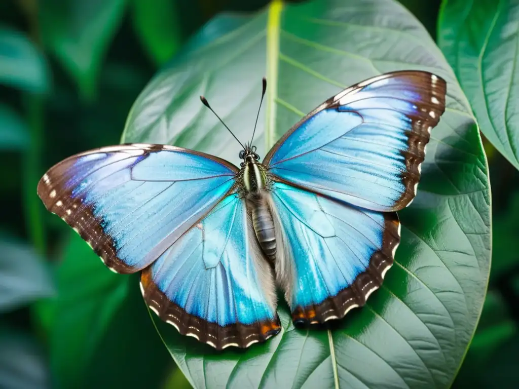 Detallada foto de una mariposa azul Morpho en el bosque tropical