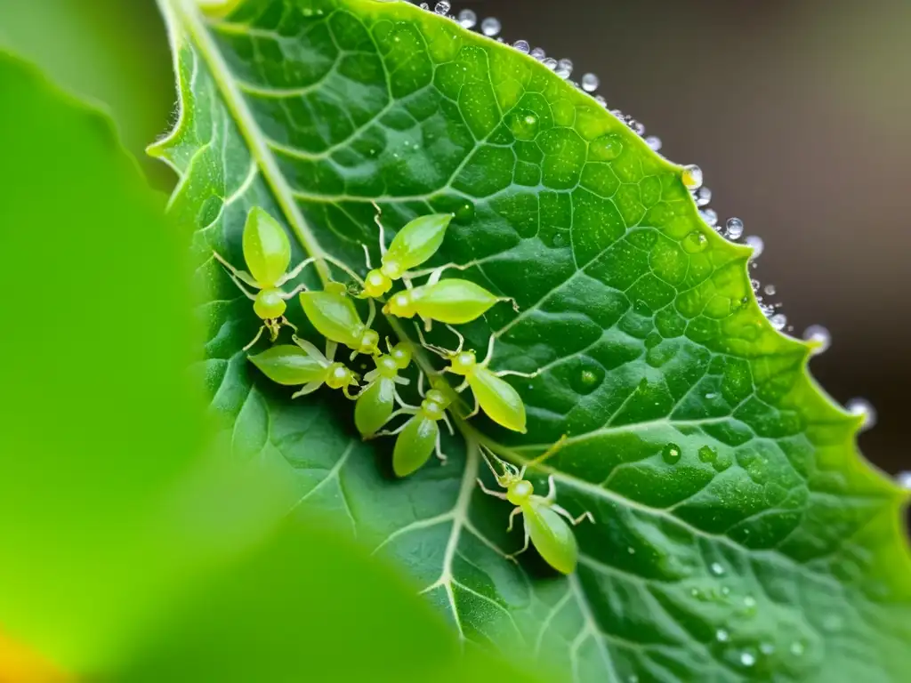 Detallada imagen de áfidos infestando planta de pimiento