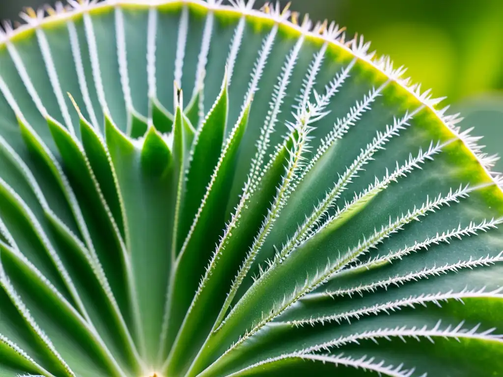 Detallada imagen de una hoja de cactus verde vibrante cubierta de diminutos insectos blancos, mostrando cómo protege los cultivos contra cochinilla