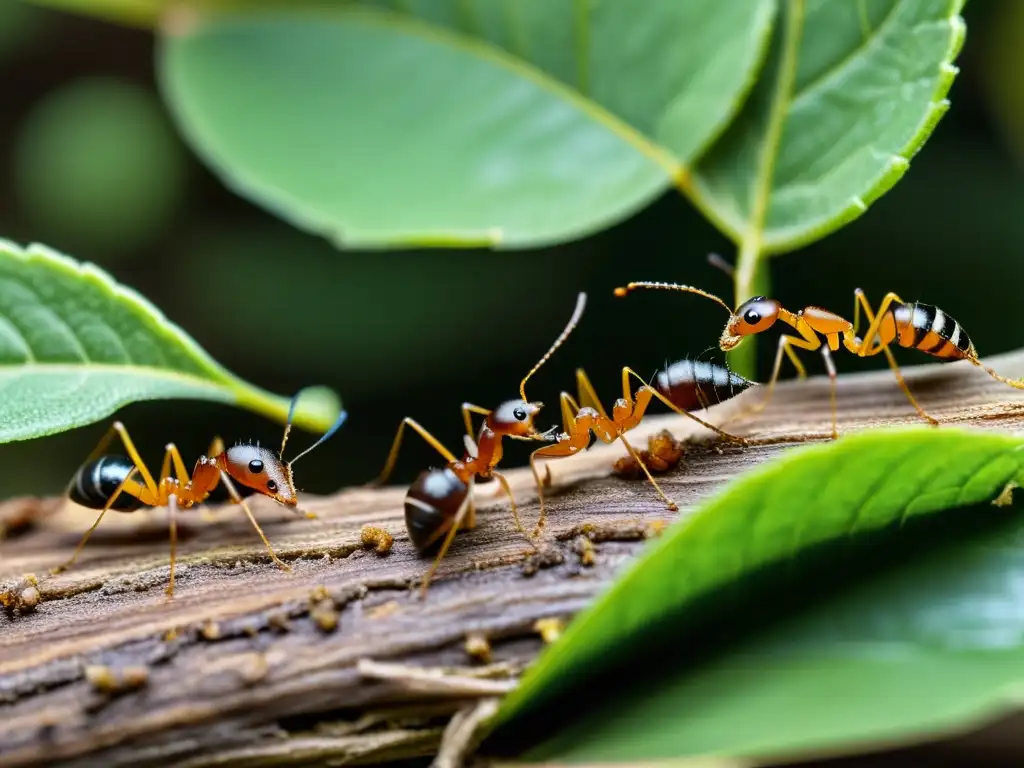 Una detallada imagen de hormigas transportando comida en su hormiguero, revelando secretos del comportamiento insectil en un mundo fascinante