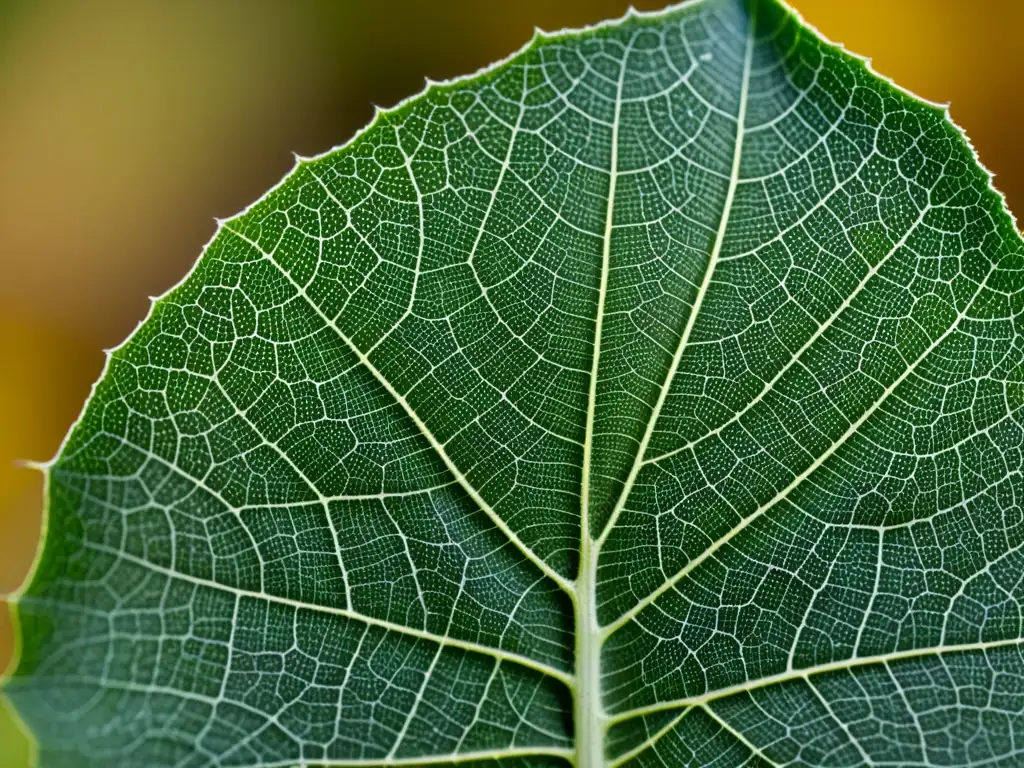 Detallada imagen macro de una hoja cubierta con telarañas de ácaros diminutos, destacando el manejo de la plaga de ácaros en el follaje verde