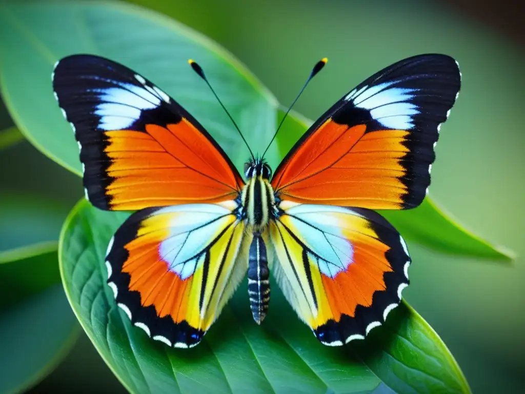 Detallada imagen de mariposa tropical en flor, resaltando belleza y fragilidad