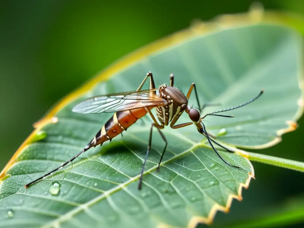 Detallada imagen de un mosquito en una hoja con impacto en la distribución de insectos y el cambio climático