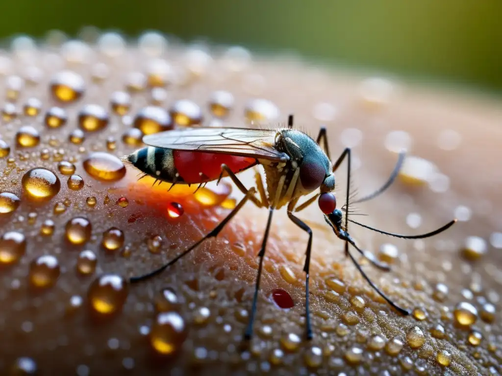 Detallada imagen de una picadura de mosquito, resaltando la urgencia de prevenir enfermedades como la fiebre amarilla