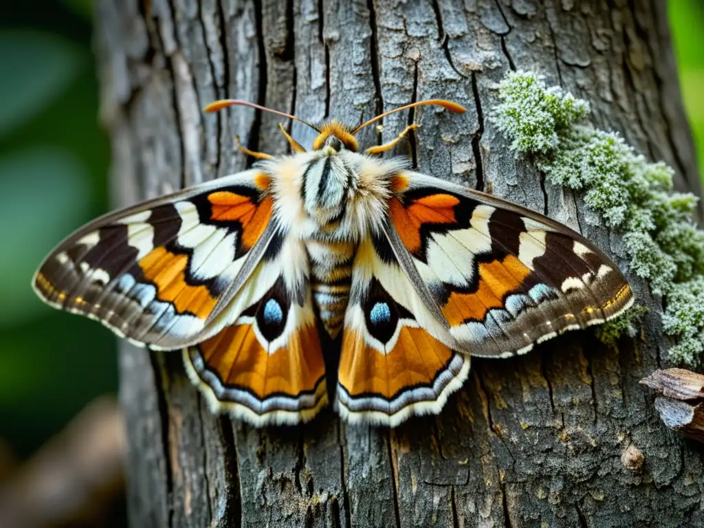 Detallada imagen de una polilla camuflada en un árbol, resaltando su maestría en la metamorfosis