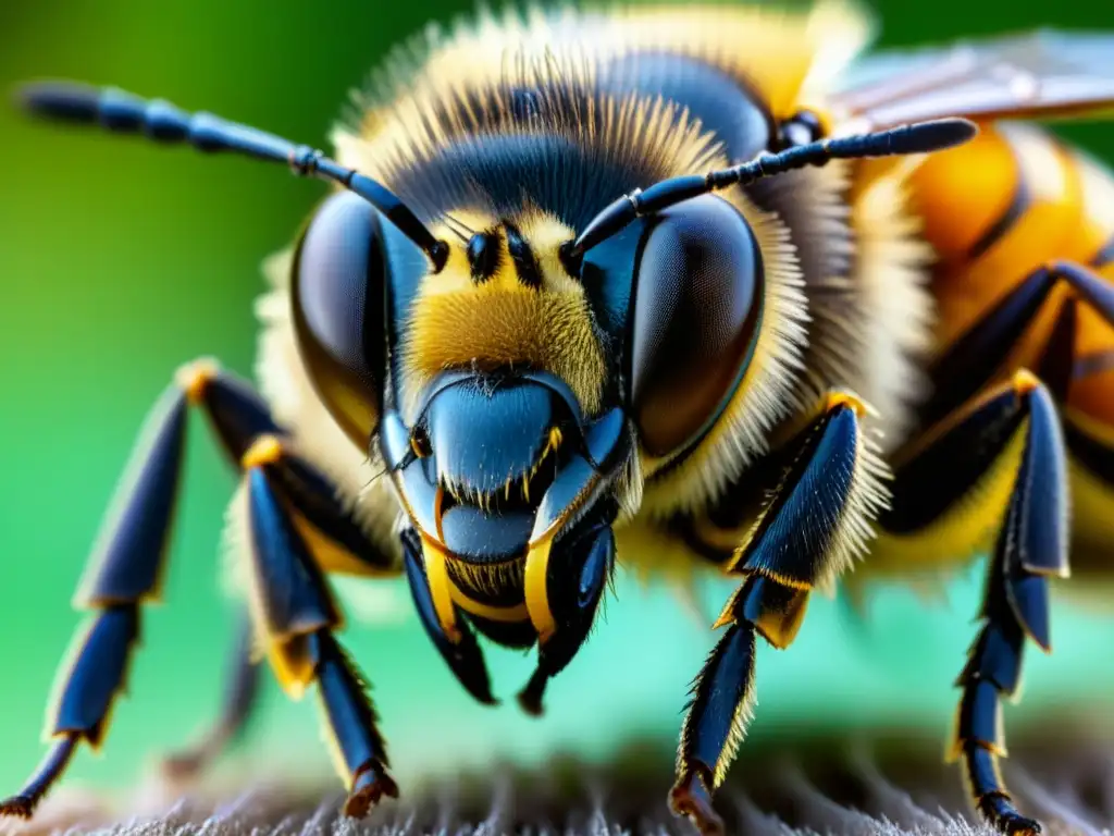 Detallada imagen en primer plano de la antena de una abeja mostrando la intrincada red de pelos sensoriales