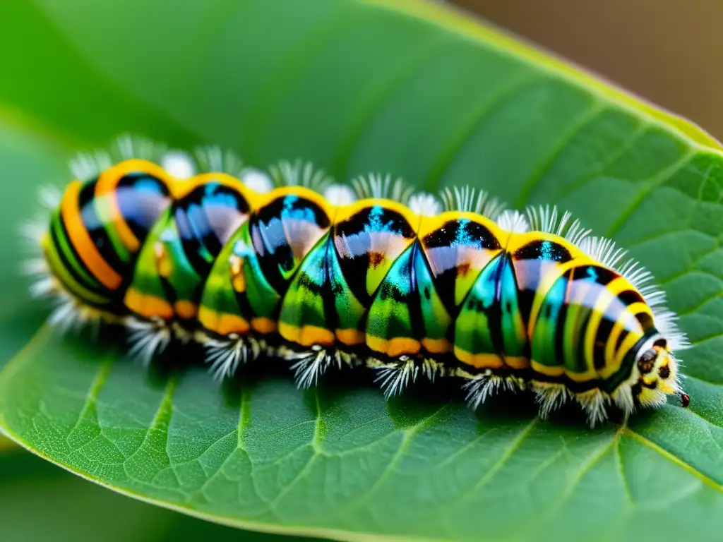 Detallada transformación de una oruga a crisálida, destacando la belleza y complejidad de la metamorfosis de insectos