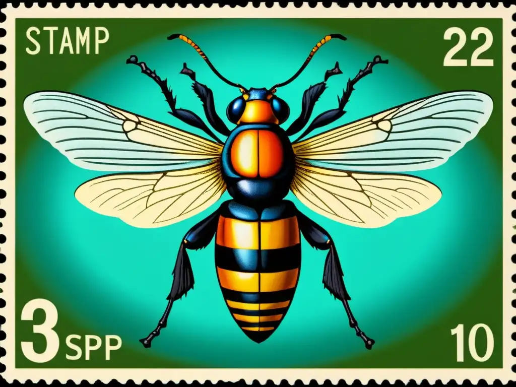Estampilla de insecto exótico: Detalle y color Detallada y vibrante estampa de insecto, reflejando el valor histórico de la colección de sellos de insectos en la filatelia