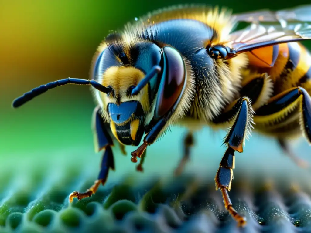 Detallada vista de una glándula de olor de abeja liberando feromonas