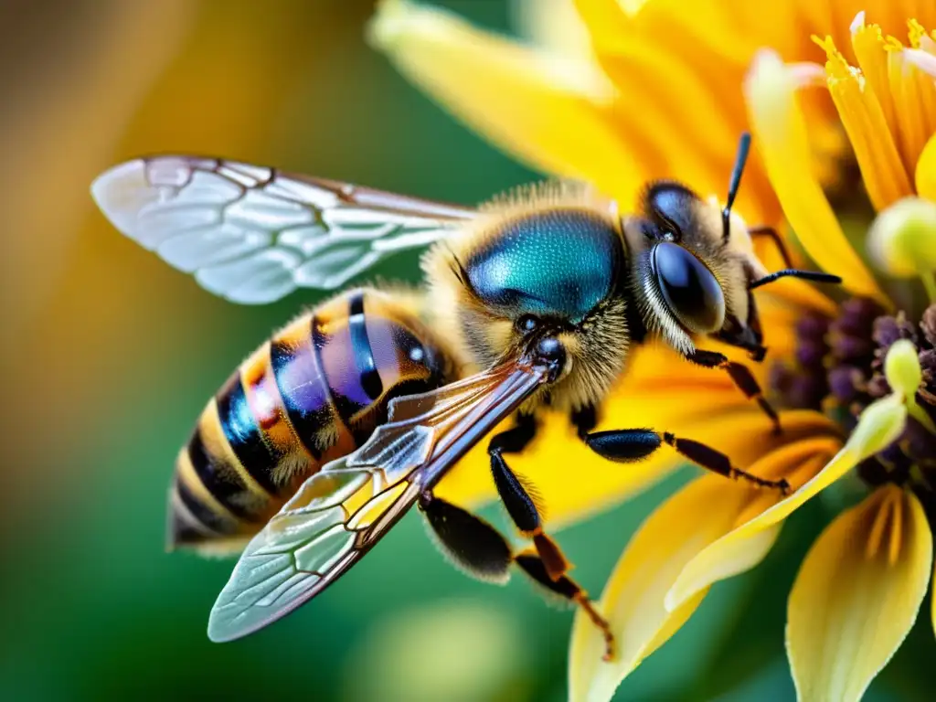 Detalle asombroso: Abeja polinizando flor Detalle de una abeja polinizando una flor, resaltando la importancia de la taxonomía insectil en el ecosistema