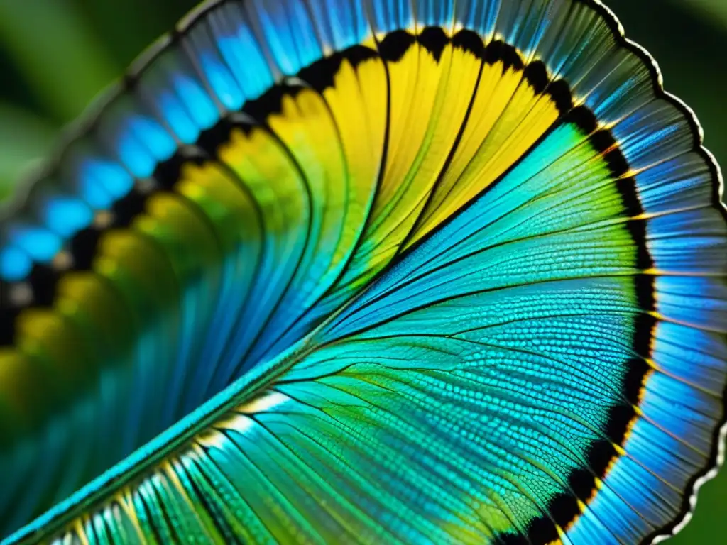 Detalle de ala de mariposa con genética de la diversidad de insectos, mostrando su complejidad y belleza en un nivel macro