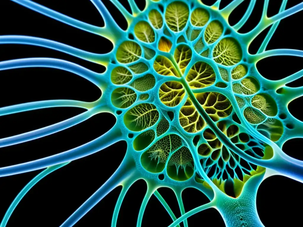 Detalle en alta resolución del sistema traqueal de los insectos, destacando su compleja red de tubos y su asombrosa adaptación respiratoria