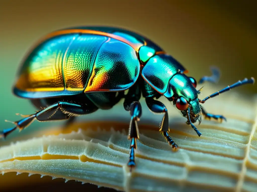 Detalle asombroso de un ácaro sobre un escarabajo, resaltando la importancia de los ácaros en ecosistemas