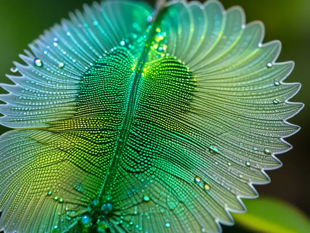 Detalle asombroso de alas de insecto con flujo genético entre poblaciones, mostrando colores iridiscentes y estructuras intrincadas