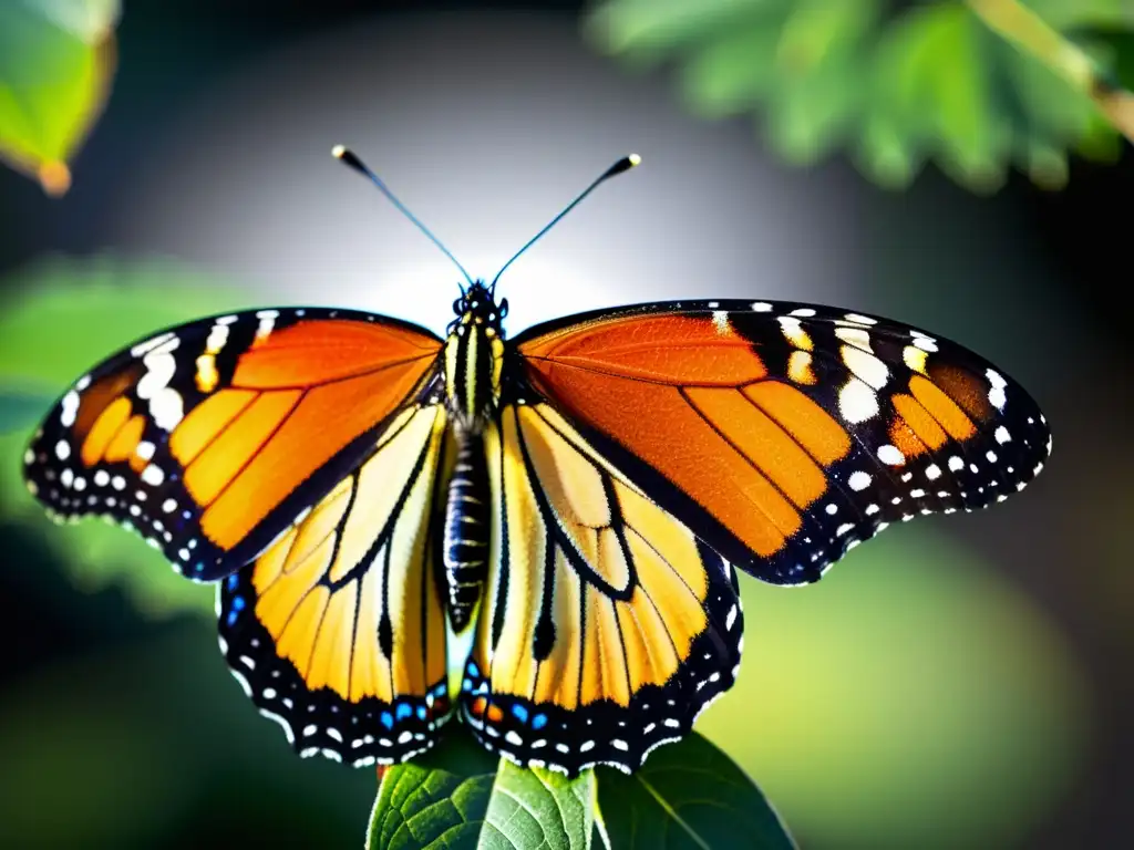 Detalle asombroso de las alas de una mariposa Monarca, con patrones vibrantes y colores iridiscentes