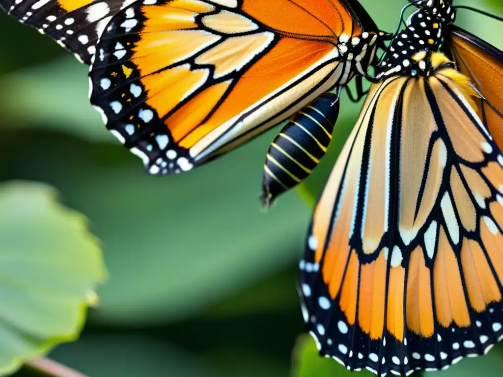 Detalle asombroso de las alas de una mariposa monarca, resaltando la migración genética mariposas monarca en su belleza única