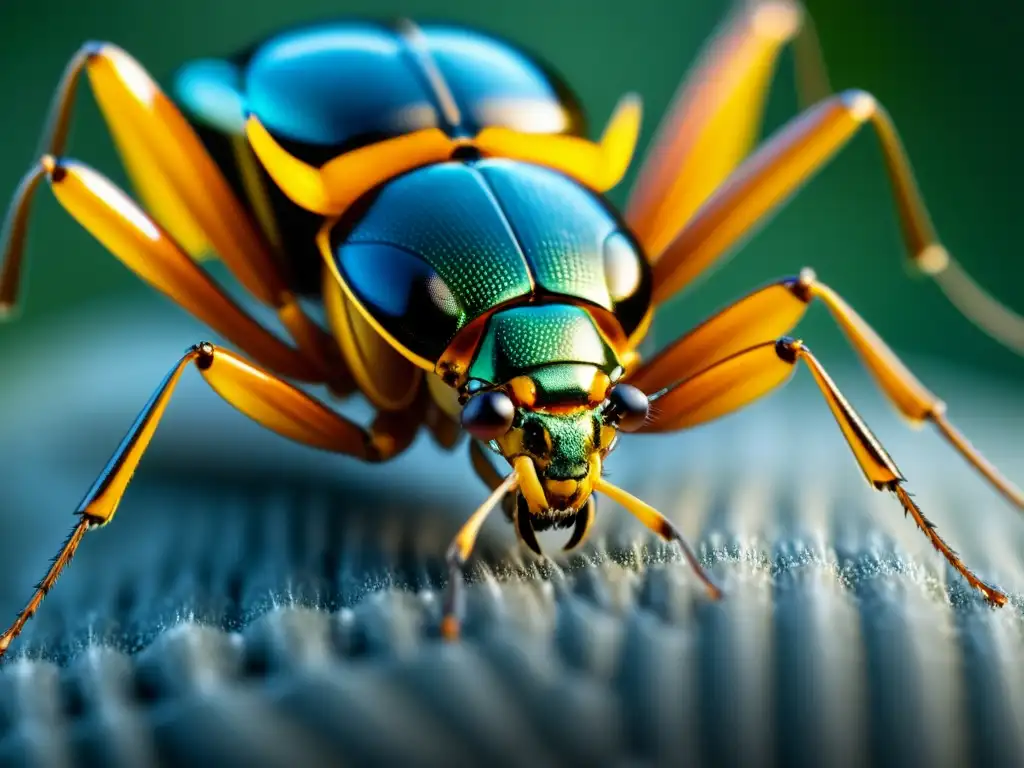 Detalle asombroso de estructuras punzantes en el exoesqueleto de un insecto, resaltando su defensa natural