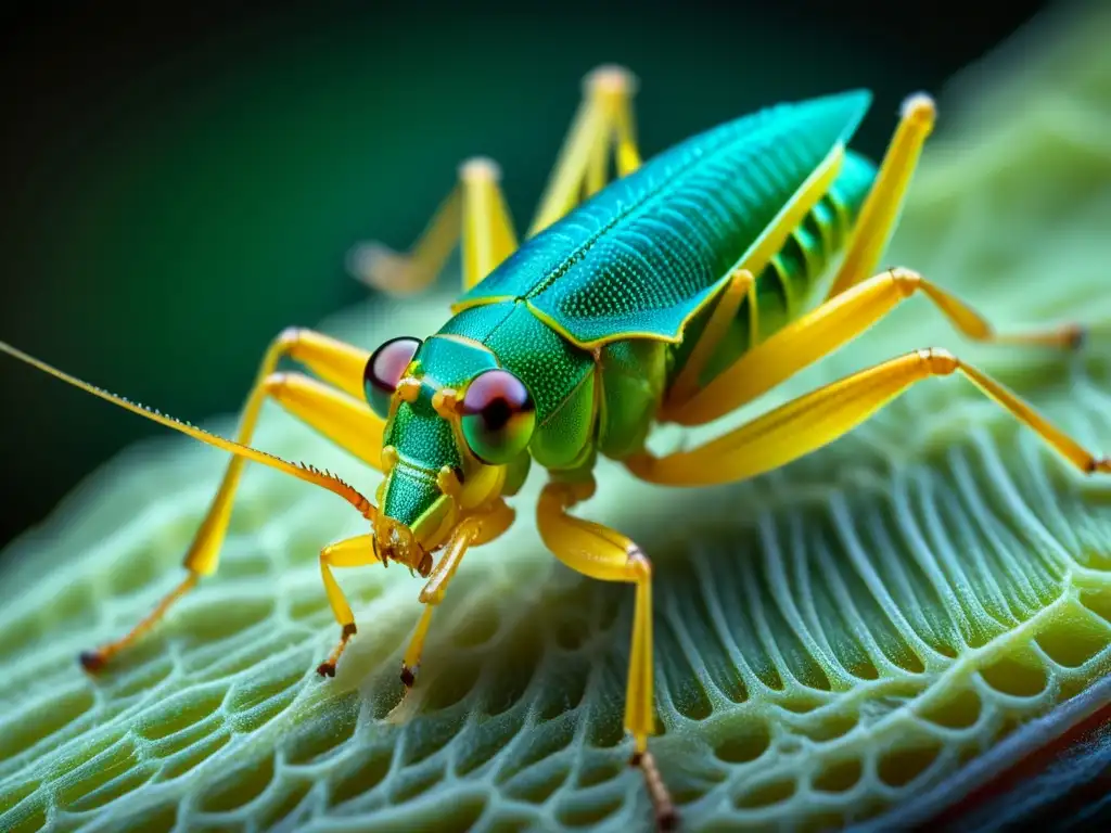 Detalle asombroso: exoesqueleto de grillo bajo microscopio