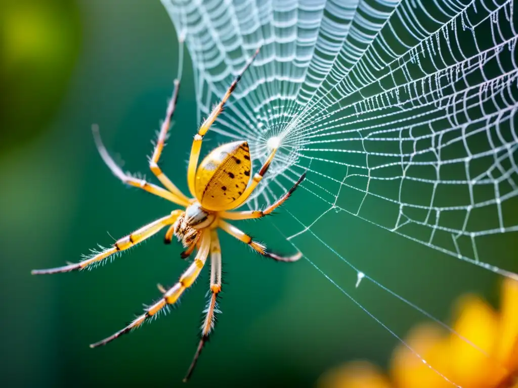 Detalle asombroso de las glándulas de seda de una araña, mostrando su complejidad y belleza