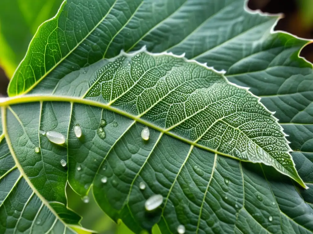 Detalle asombroso de hoja de invernadero infestada por mosca blanca