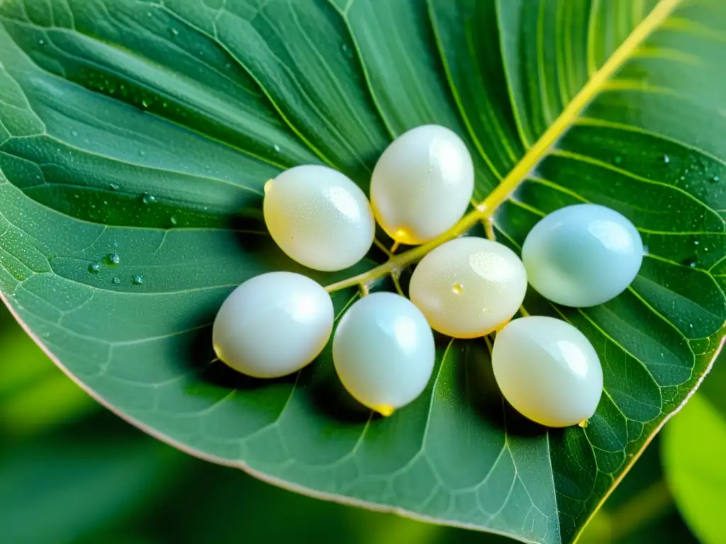 Detalle asombroso de huevos de insecto en hoja