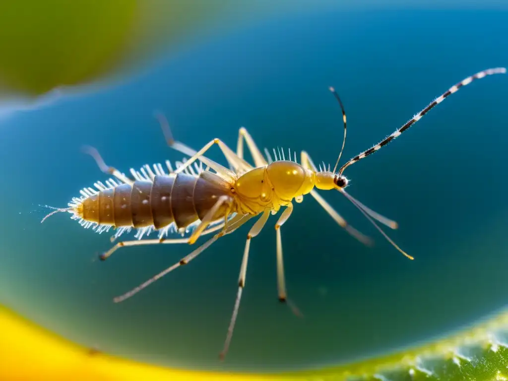 Detalle asombroso de una larva de mosquito en agua estancada