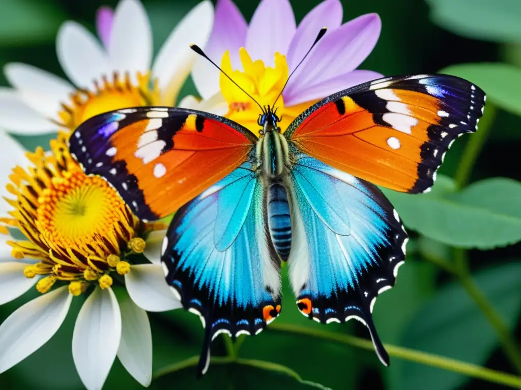 Mariposa y flor: belleza y detalle en la naturaleza Detalle asombroso de mariposa emitiendo feromonas en la comunicación insectos sobre flor vibrante