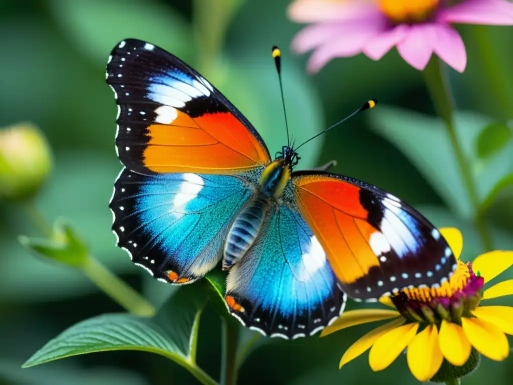 Detalle asombroso de mariposa en flor, resaltando la belleza frágil de especies de insectos amenazadas